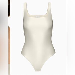 Babaton Satinette Square Neck Bodysuit in Matte Pearl